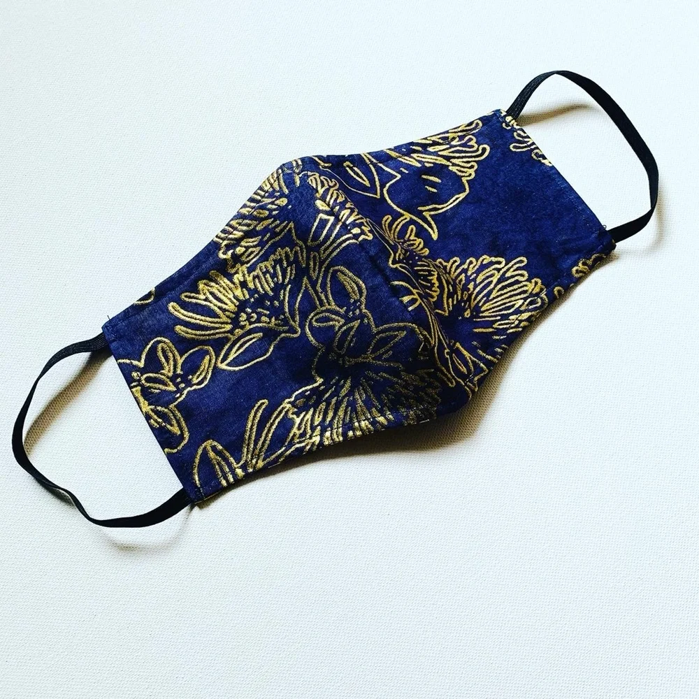NEW Handmade Batik Midnight Gold Print Face Mask